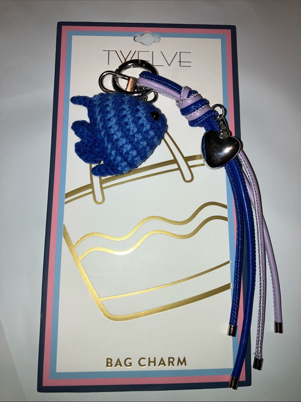 Twelve by Twelve Blue Fish Tassel Keychain with Heart Accent